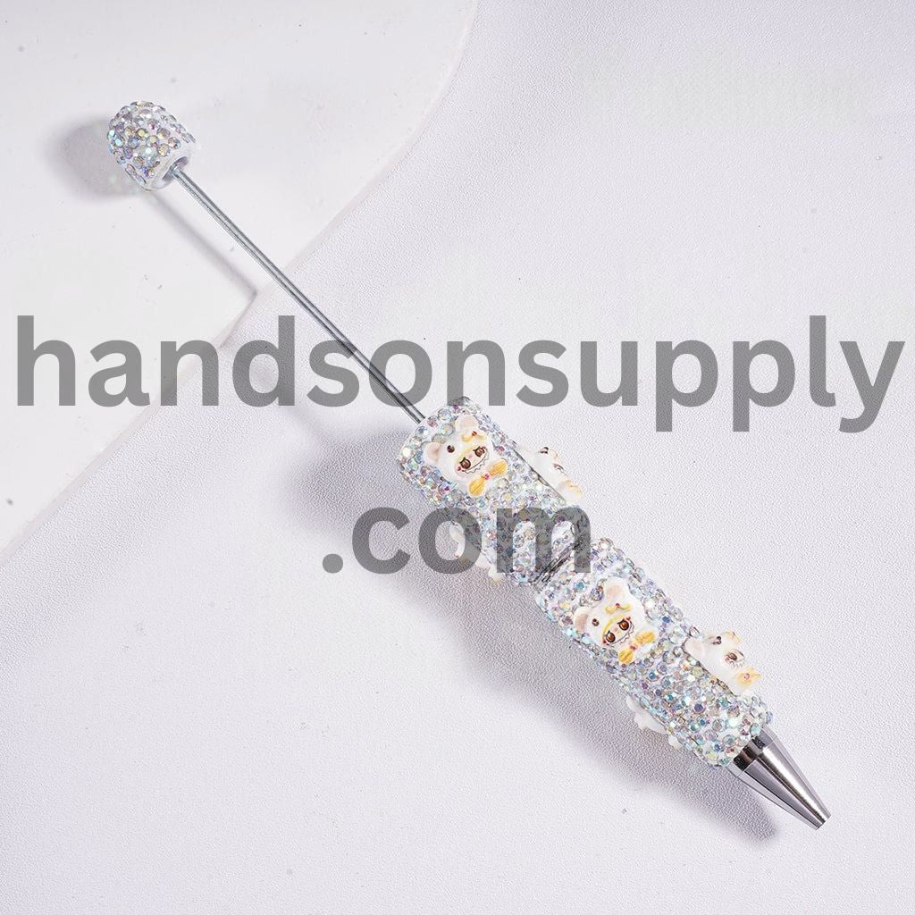 Cute Monster Doll Mystic clown Head with Luminous AB Rhinestones Bear Style Hat Beadable Clay Pen