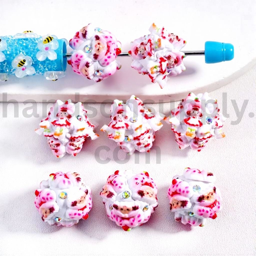 Strawberry Girl Round Clay Beads with AB Rhinestones 20mm