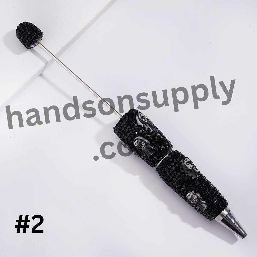 Spooky Horror Character Series with Sparkling Black Rhinestones, Halloween-Themed Beadable Clay Pens