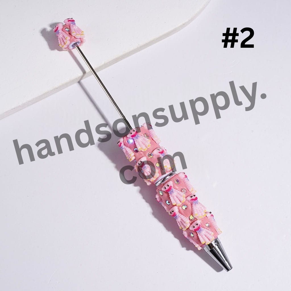 Cute Pink & Blue Monster Villain Doll Adorable Character Big Mouth & AB Rhinestones Beadable Clay Pens