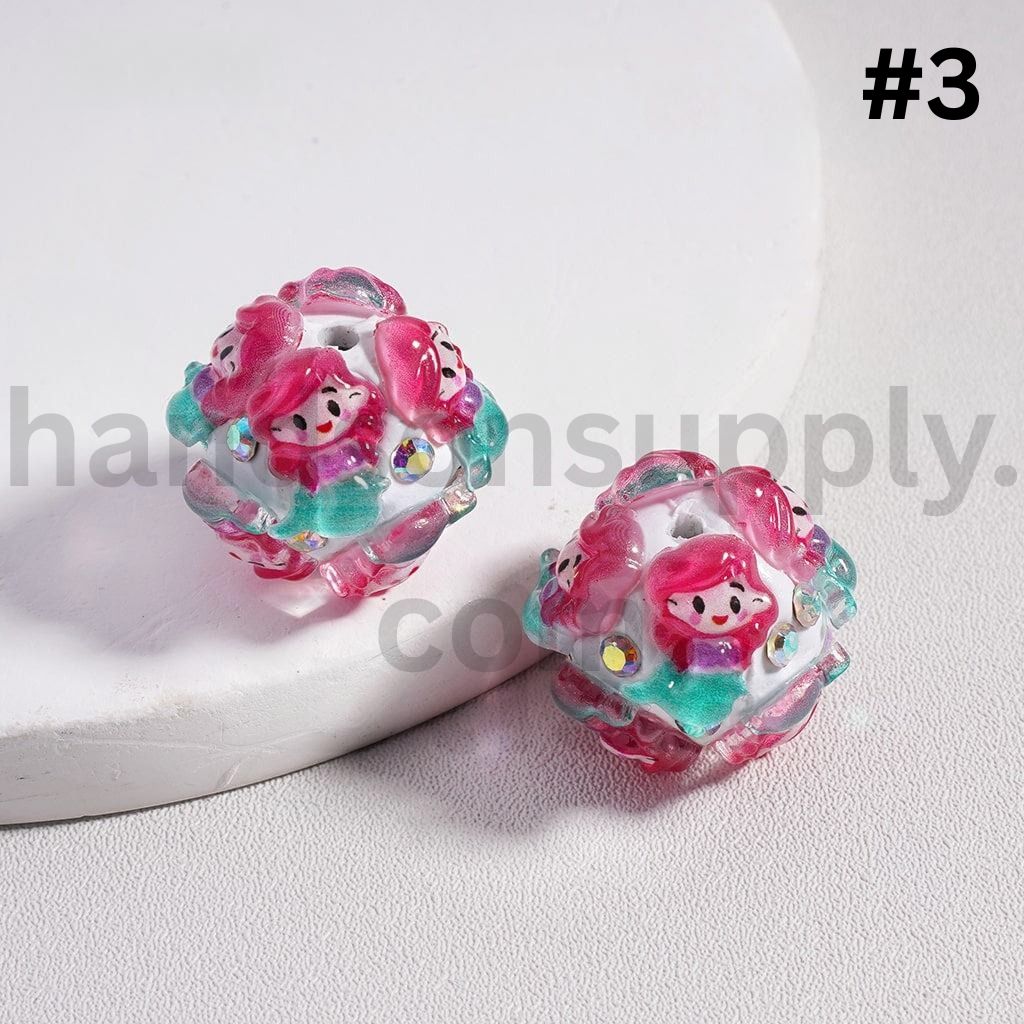 Cute Disney Royal Girl Snow Whit Mermai Tian Rapunze Auror Cinderell Arie with AB Rhinestones Round Clay Beads 20MM