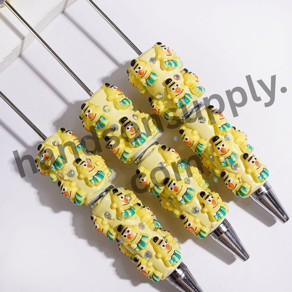 Classic Puppet Character with Green Striped Outfit & Sparkling AB Rhinestone Beadable Clay Pens