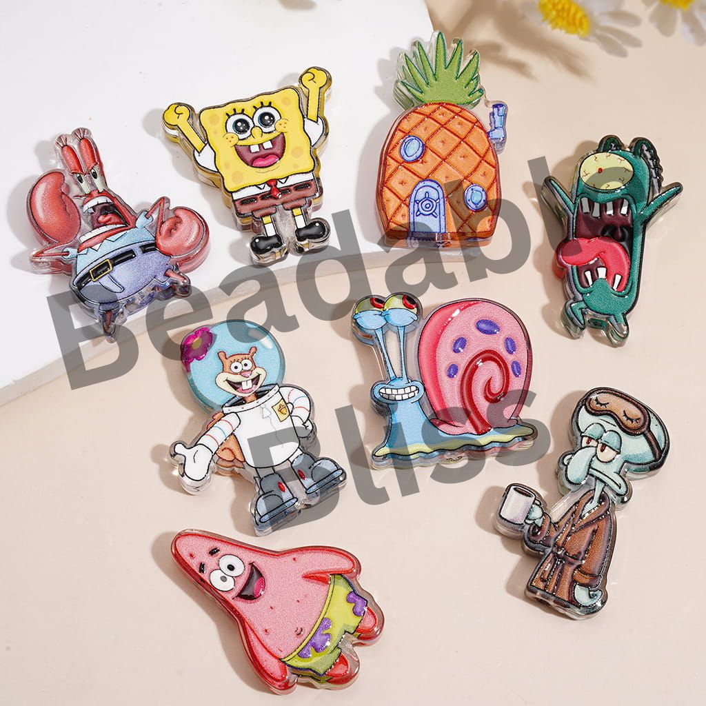 Acrylic Beads Animated Cartoon Character Yellow Sponge SquarePants Series, Random Mix