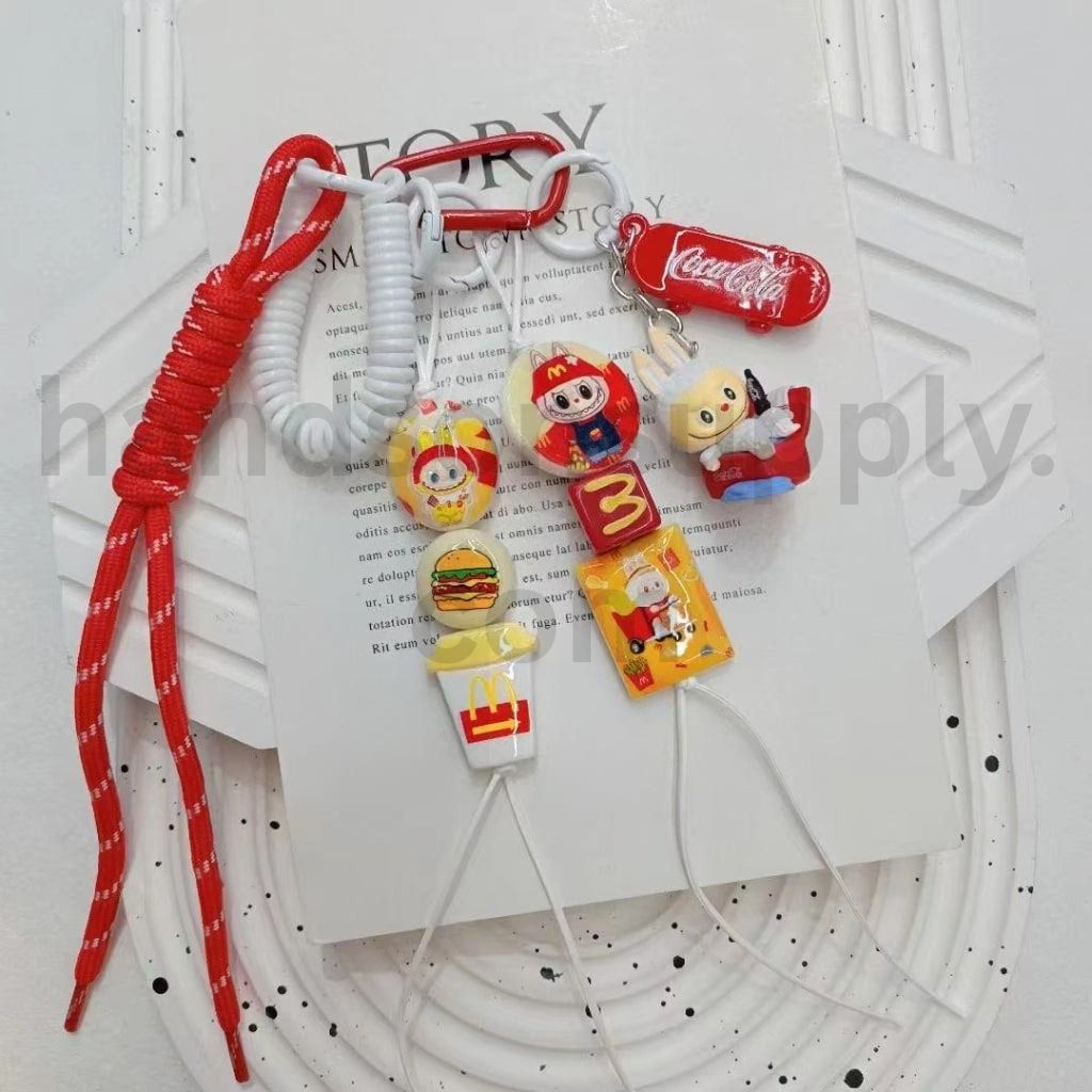Cute McDonald's Fast Food Theme with Labubu & Hello Kitty Acrylic Beads Random Mix