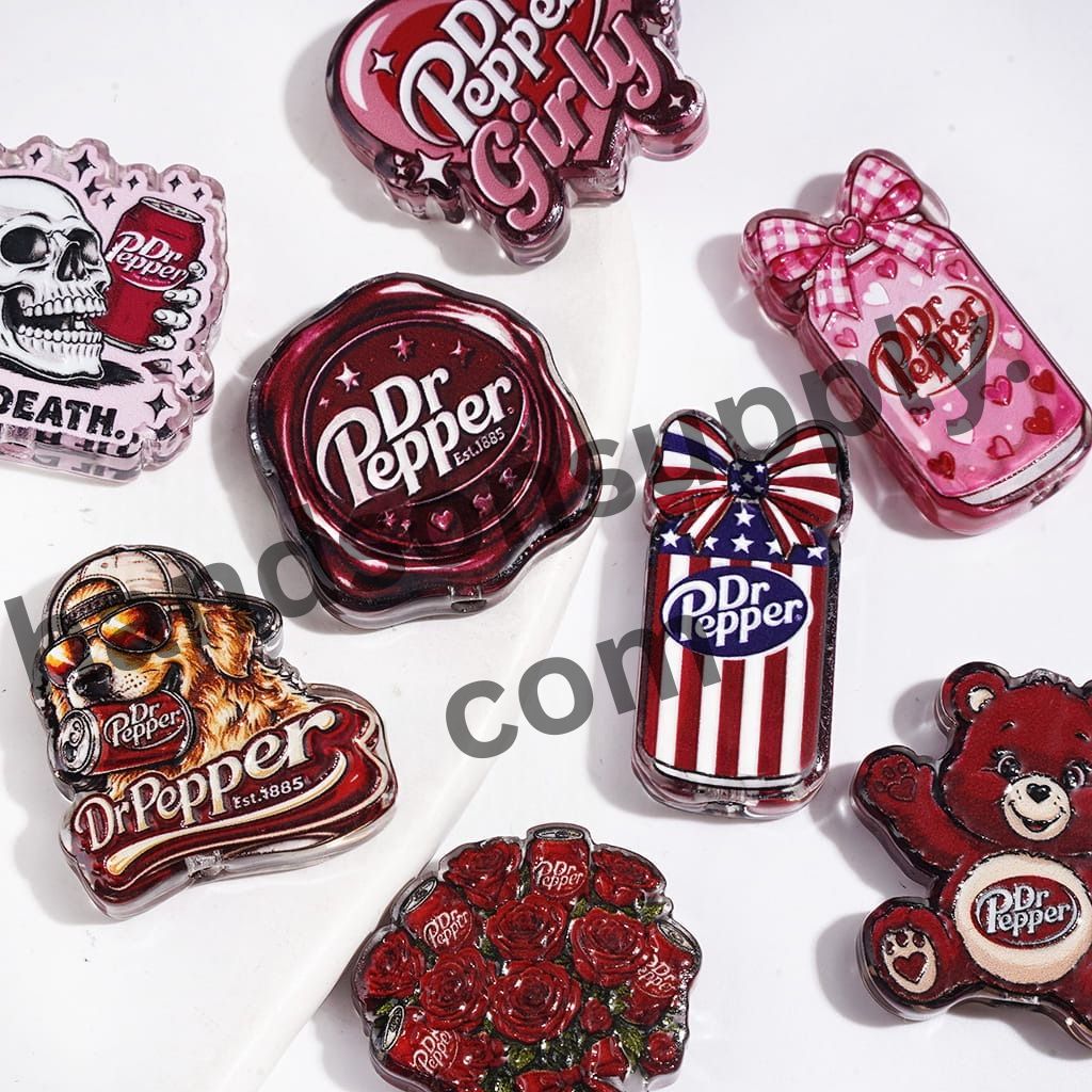 Colorful Famous Soft Drink and Beverage in Assorted Designs Semi-Clear Acrylic Beads, Random Mix