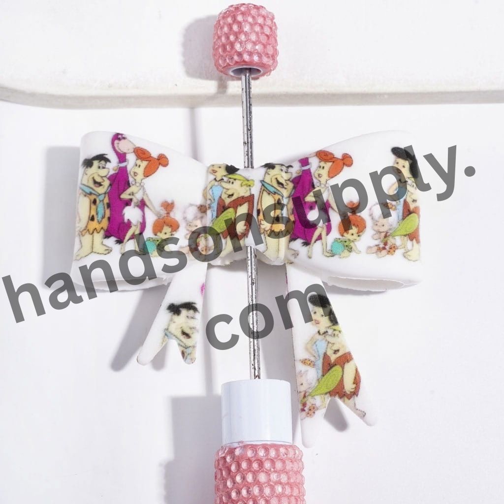 UV-Printed Funny Stone Age Family & Neighbor Scene Soft Bowtie Shape Silicone Focal Beads, 53*59MM