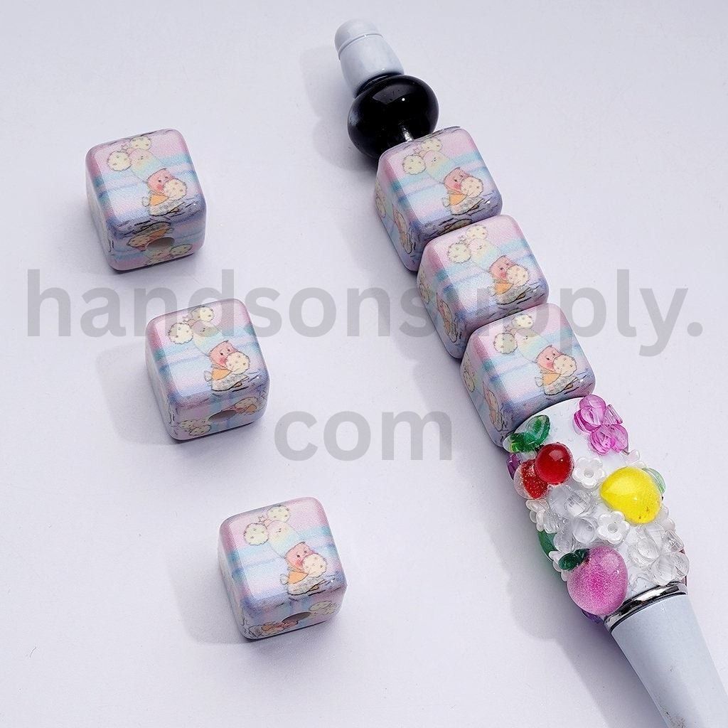 Twinkle Series Cube Shape with Cute Monster Doll Character Acrylic Beads 14MM