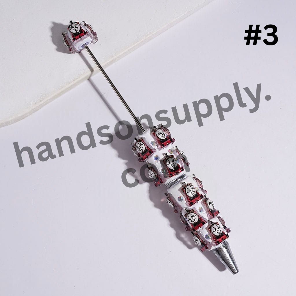 Cartoon Little Train Character Theme Beadable Clay Pens with AB Rhinestones, Multi Colors Random Mix