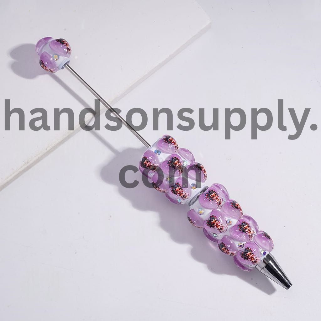 Old Girl Heart Print & AB Rhinestone Decoration, Beadable Clay Pen Random Mix