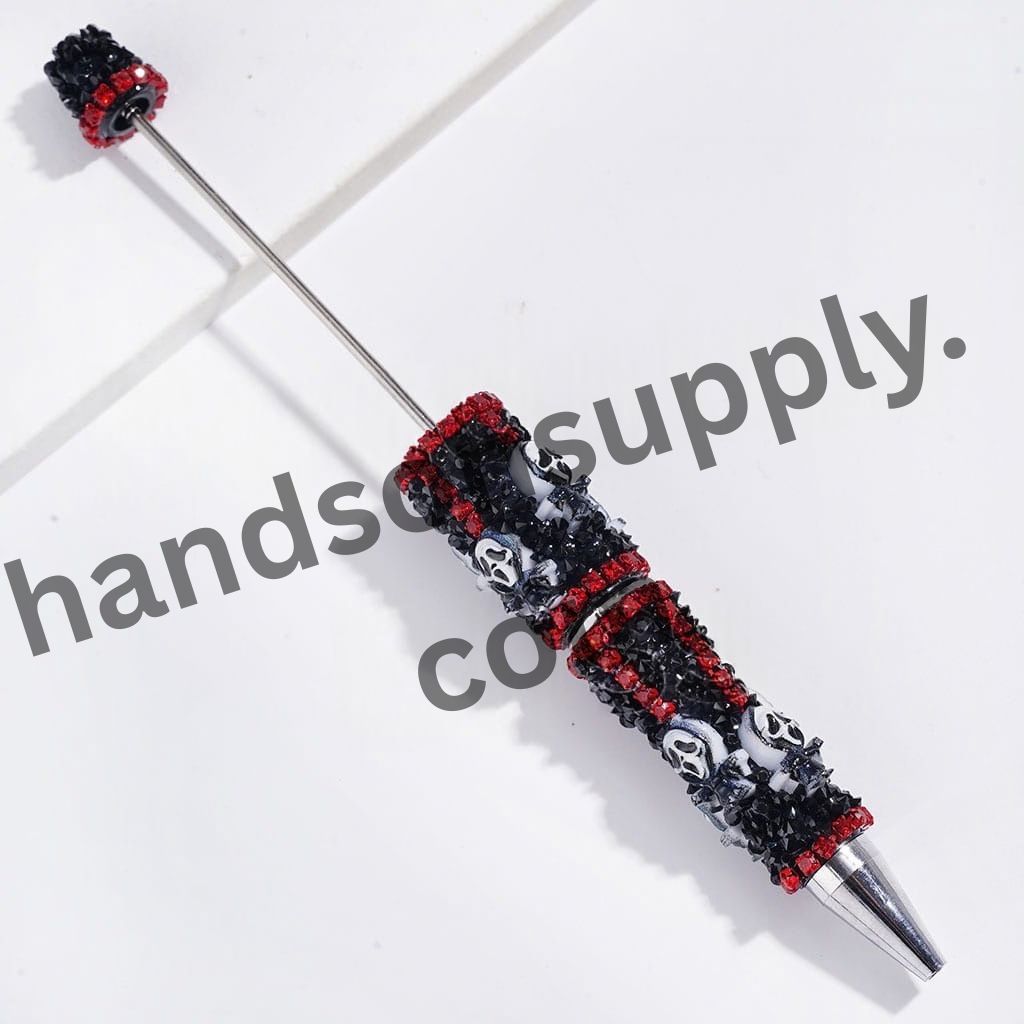 Spooky Horror Mask Character & Skull with Clear Rhinestone Chain Handmade Beadable Sugar Pen