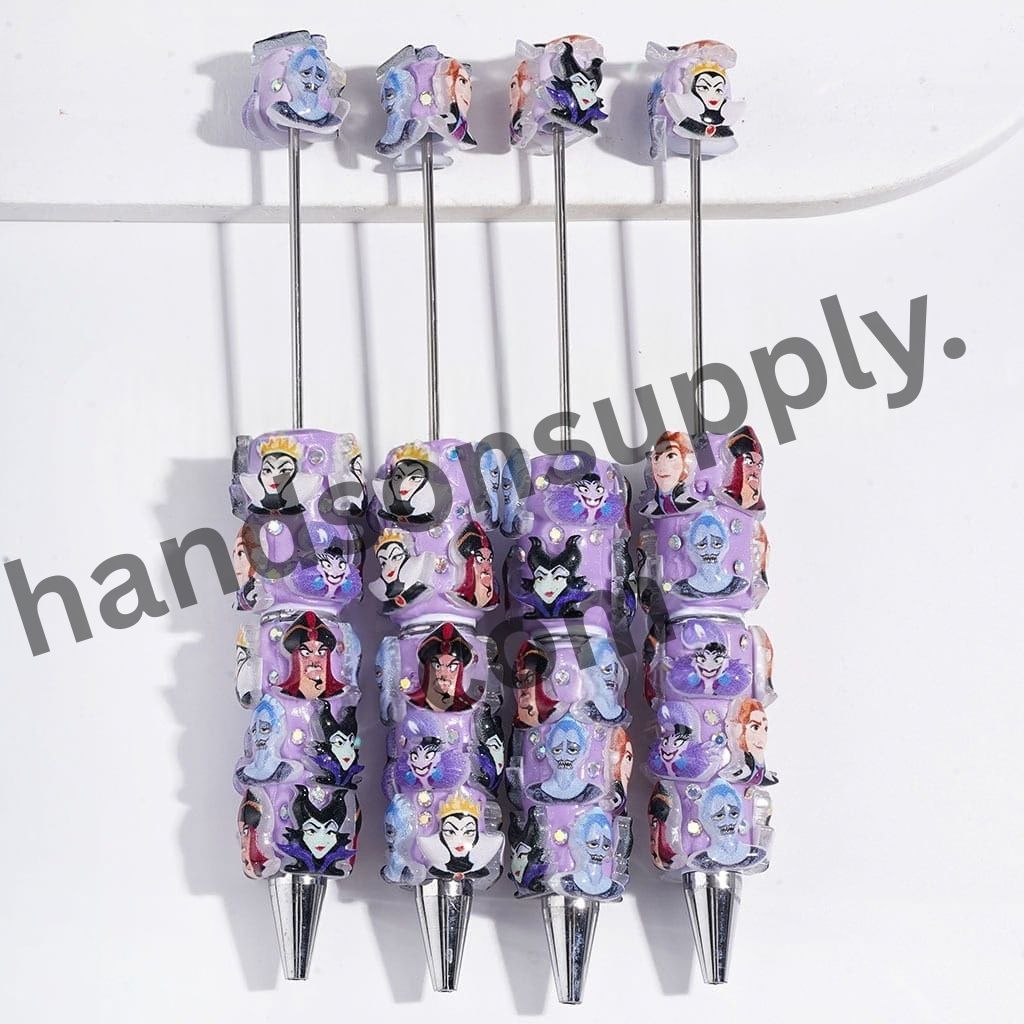 Spooky Fantasy Villain Designs with Sparkling AB Rhinestones Evil Characters Theme, Purple Background Beadable Clay Pens
