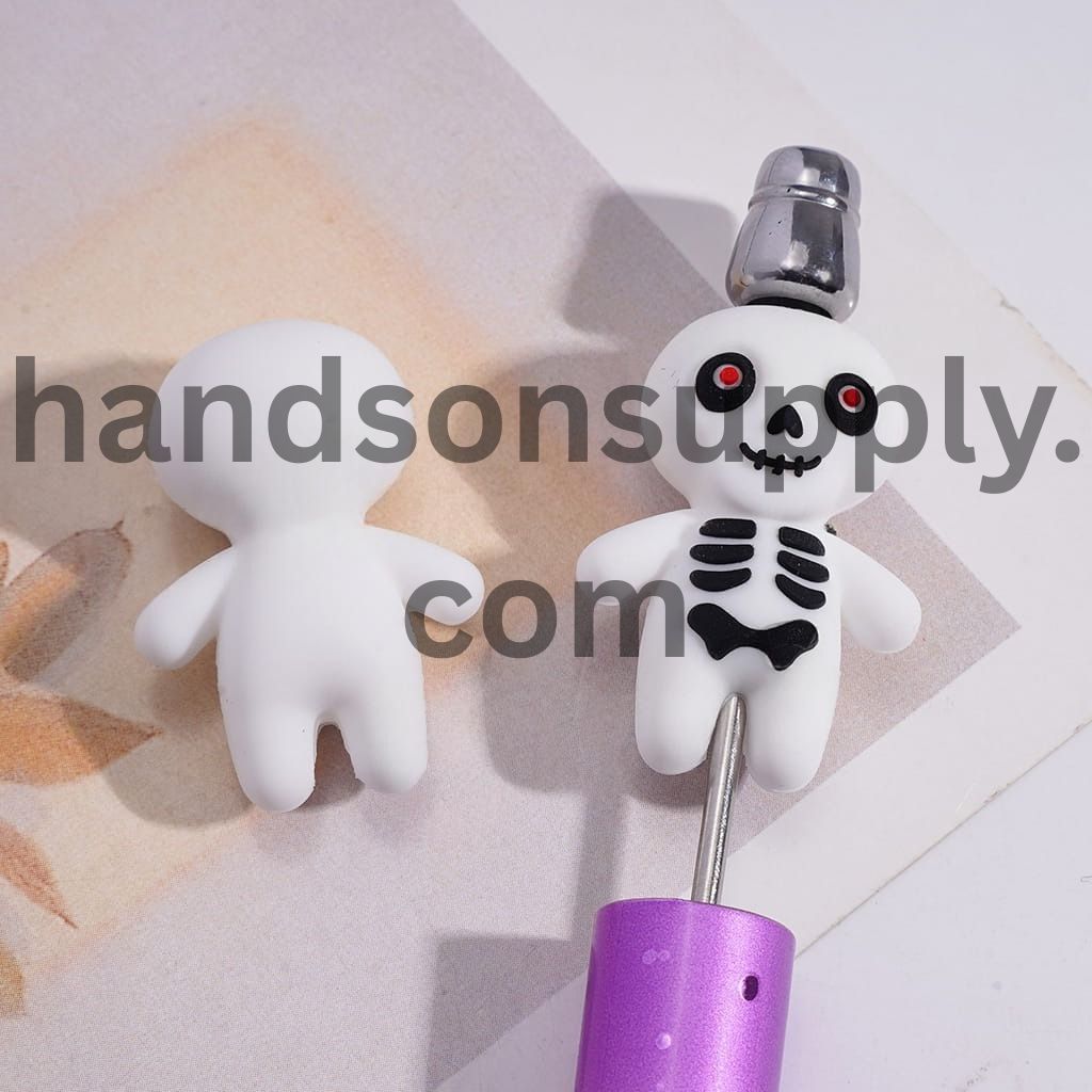 3D Skeleton Spooky White Ghost Halloween Series Silicone Focal Beads