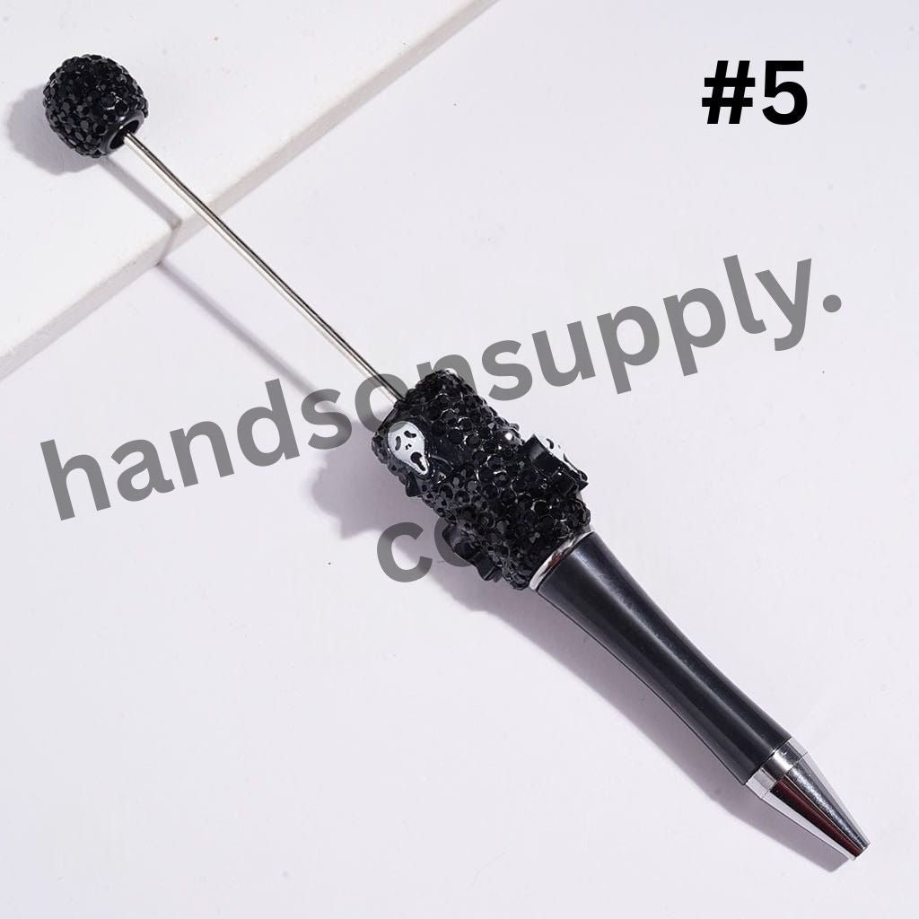 Black Rhinestones, Halloween Theme Beadable Clay Pens with Pumpkin & Ghost
