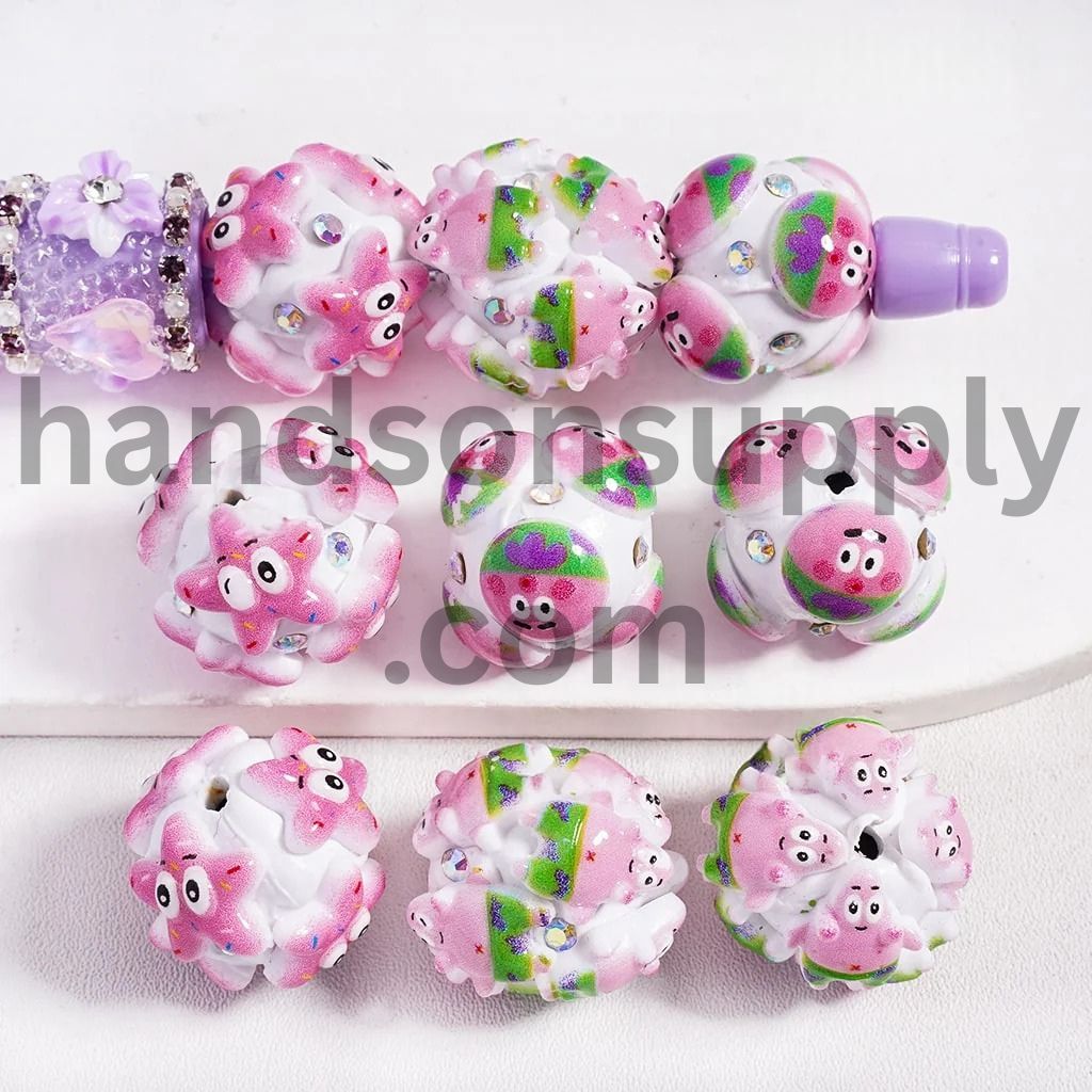 Cute Starfish Character and AB Rhinestones Clay Beads, Random Mix, 20MM