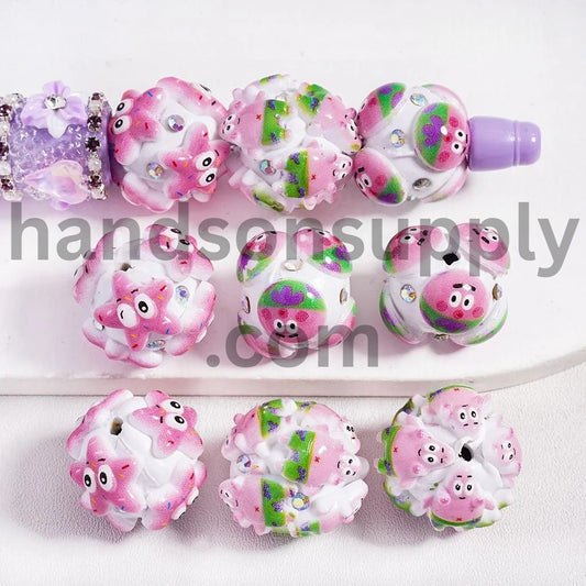 Cute Starfish Character and AB Rhinestones Clay Beads, Random Mix, 20MM