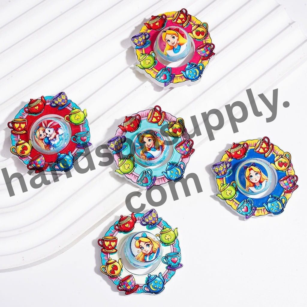 Charming Hollow Round Loop Teapot & Cup with Girls Character Printed UV-Coated Acrylic Beads, Random Mix