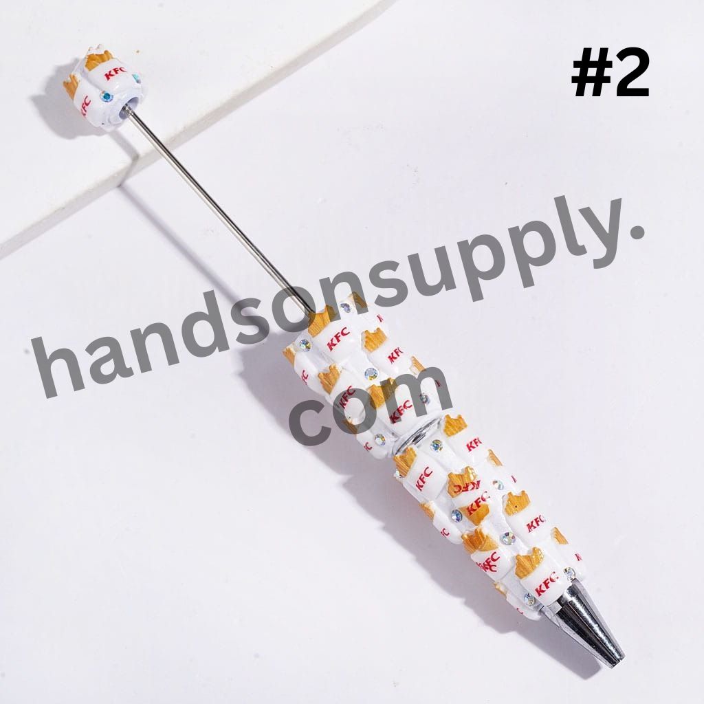 Chicken Bucket, French Fries & Soda Cup Fast Food Series Beadable Clay Pens with AB Rhinestones, White Color, Random Mix