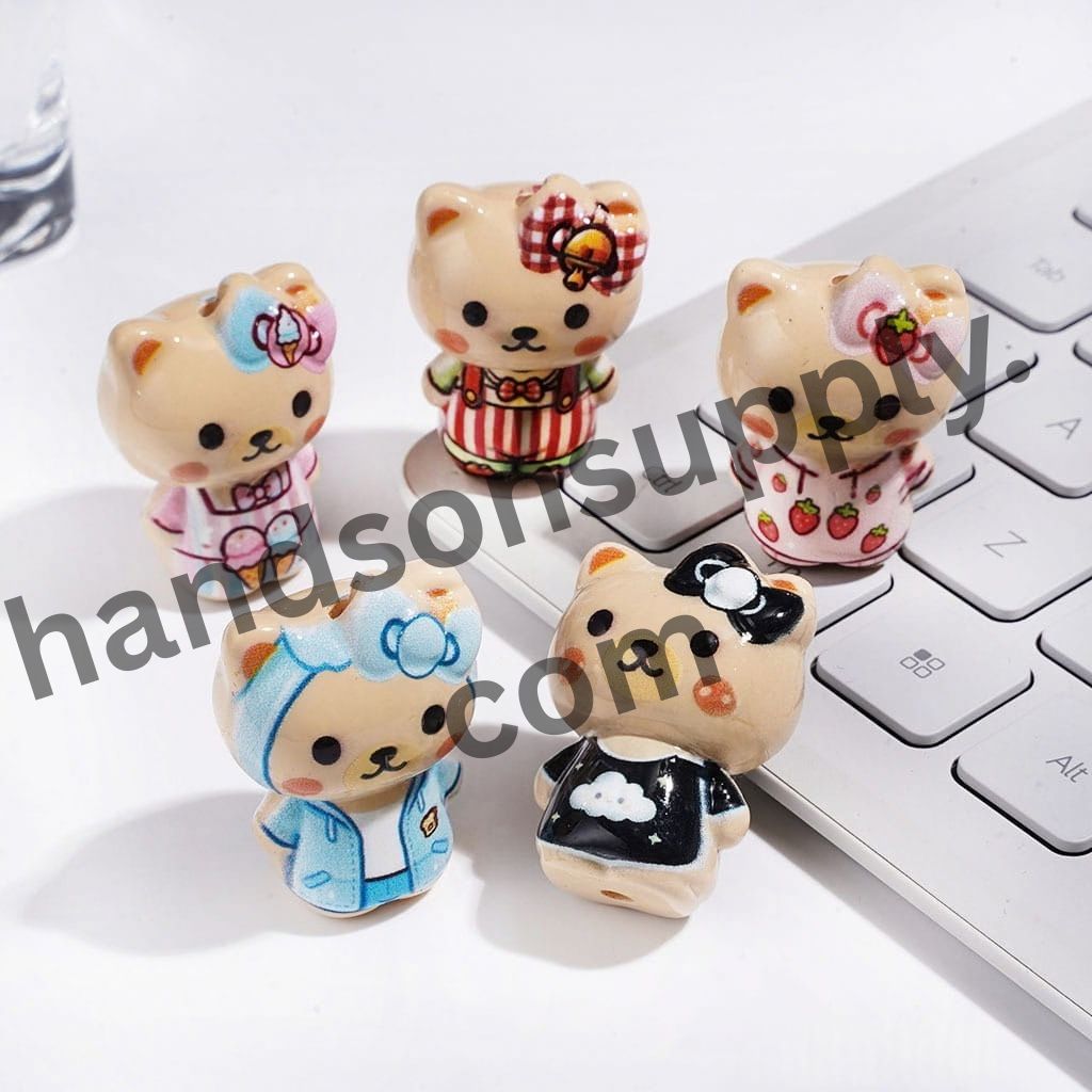 Adorable Bear Character in Assorted Style Outfit Acrylic Beads, Height 32MM Random Mix