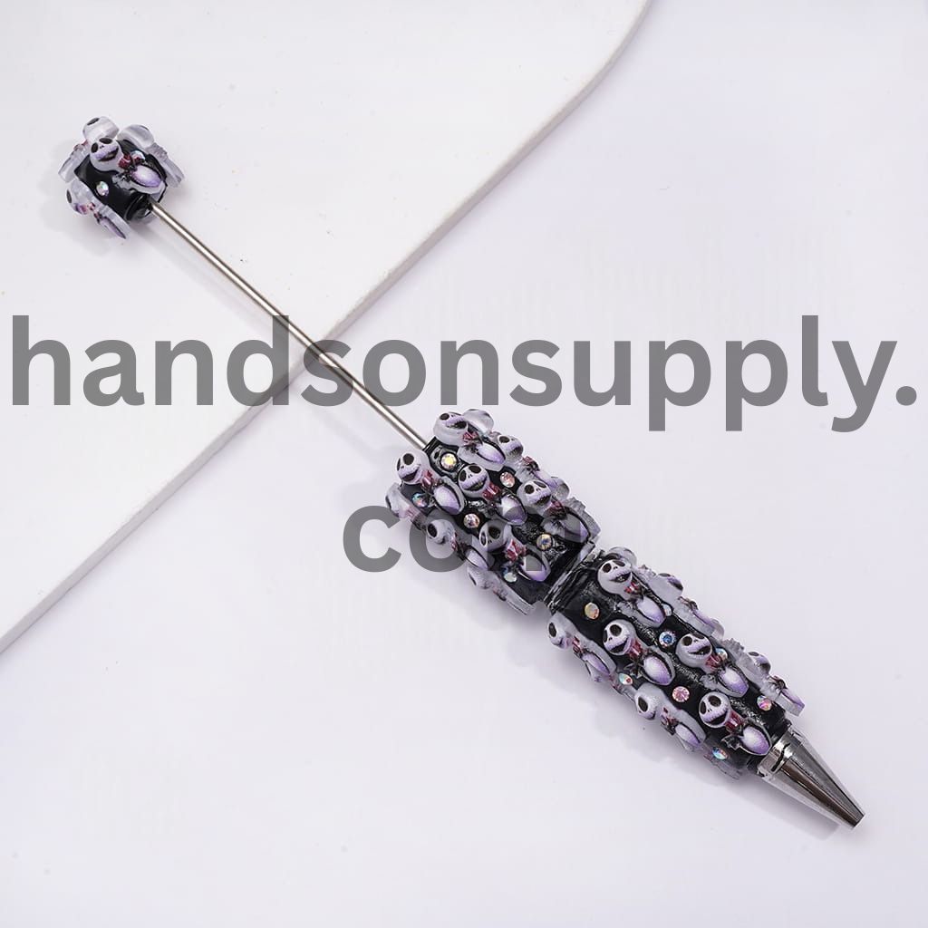 Skull Skeleton Couple Character Series and AB Rhinestones Halloween Theme Beadable Clay Pens