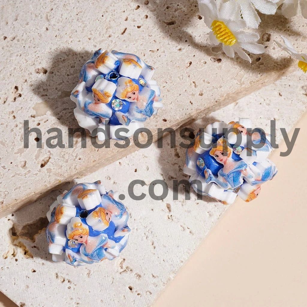 Classic Animation Pretty Princess CharacterClay Beads and AB Rhinestones, 20MM Multi-Color