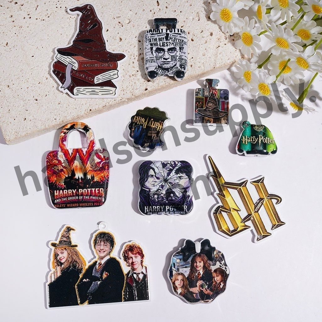 Cute Wizard Boy Character Series with Silver Border Acrylic Beads & Pendants, Random Mix