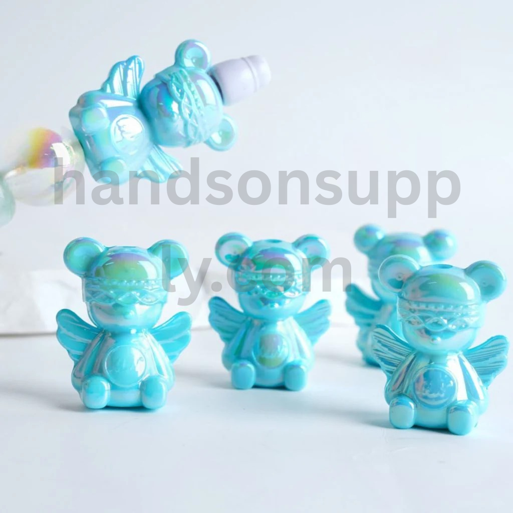 Shiny Colorful Angel Bear UV Coated Acrylic Beads Around 30x24MM