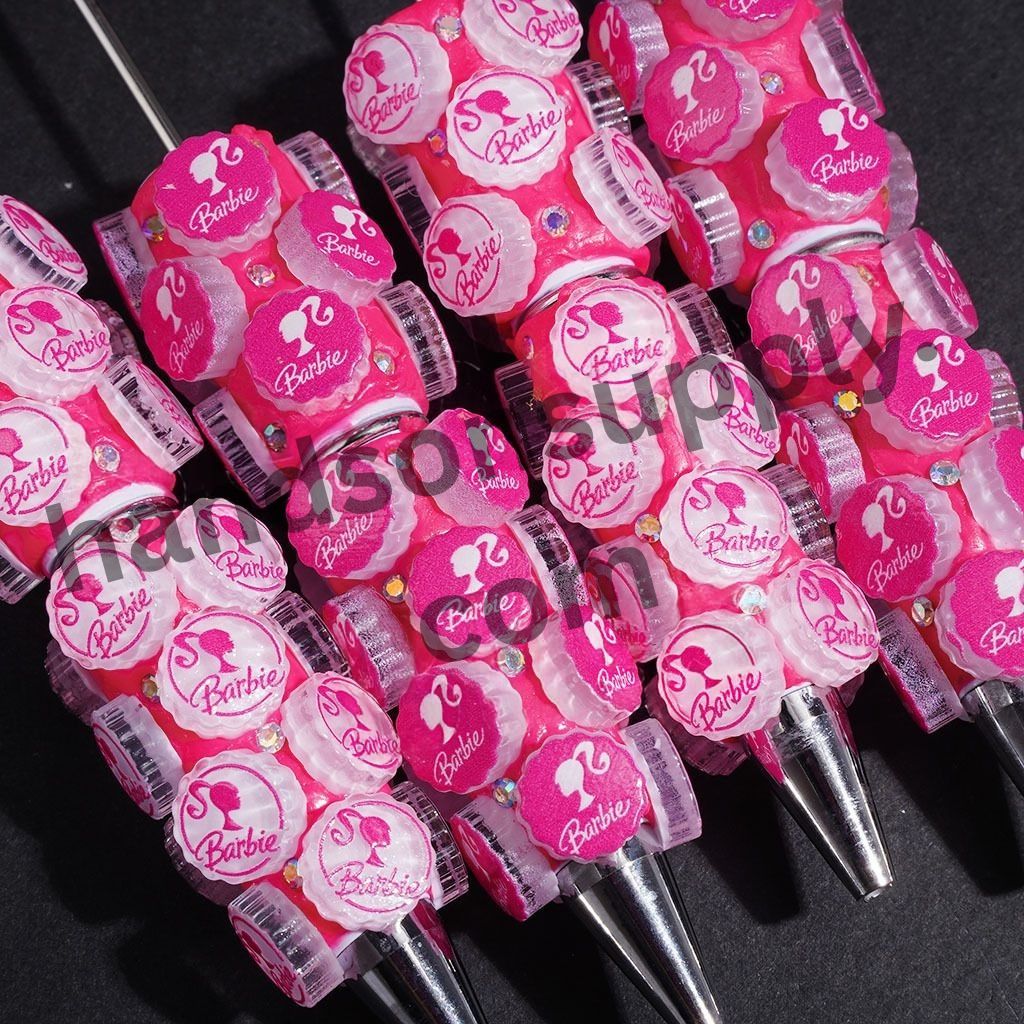 Glam Barbie Pink Fashion Doll with Bottle Cap Lid & AB Rhinestones Beadable Clay Pens