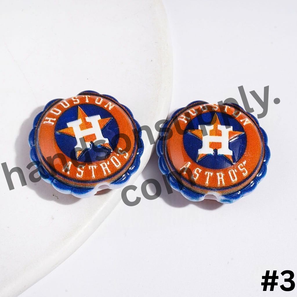 Sporty American Baseball Team Logo Series with Round Shaped with Wavy Border Acrylic Beads, 23*25MM