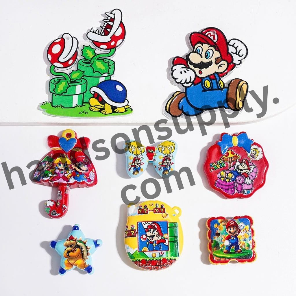 Adorable Playful Plumber Character Game Theme Acrylic Beads and Pendants, Random Mix
