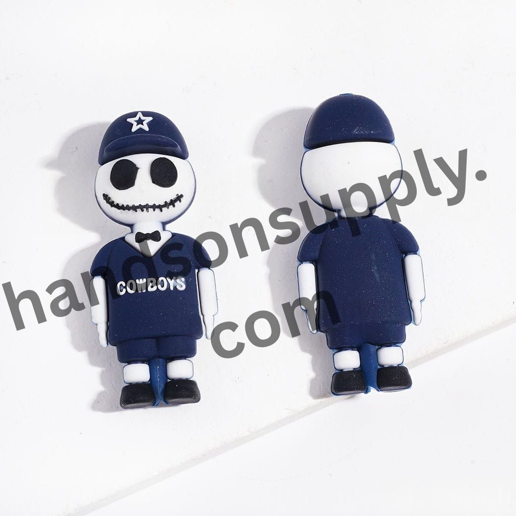 3D Skull Wearing a Dallas American Football Jersey and Matching Hat Silicone Focal Beads, 44MM Height