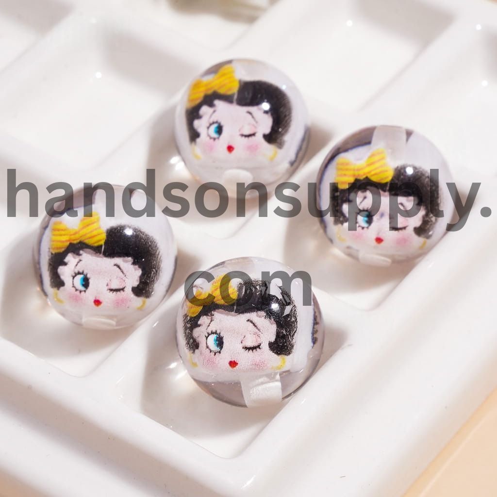 Embedded Old Girl Character Wearing Bowtie Design Inside Round Acrylic Beads 16mm