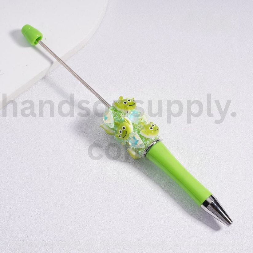 Kawaii Cute Beadable Pen with Clear Shiny Hearts and Cartoon Characters Micke Winni the Pooh Alie To Lots Bear James P. Sulliva