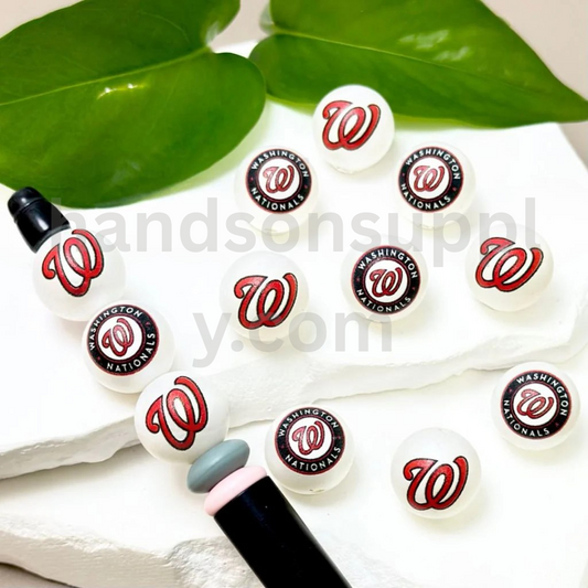 Washington Nationals Baseball Theme 16MM Frosted White Round Acrylic Beads Random Mix