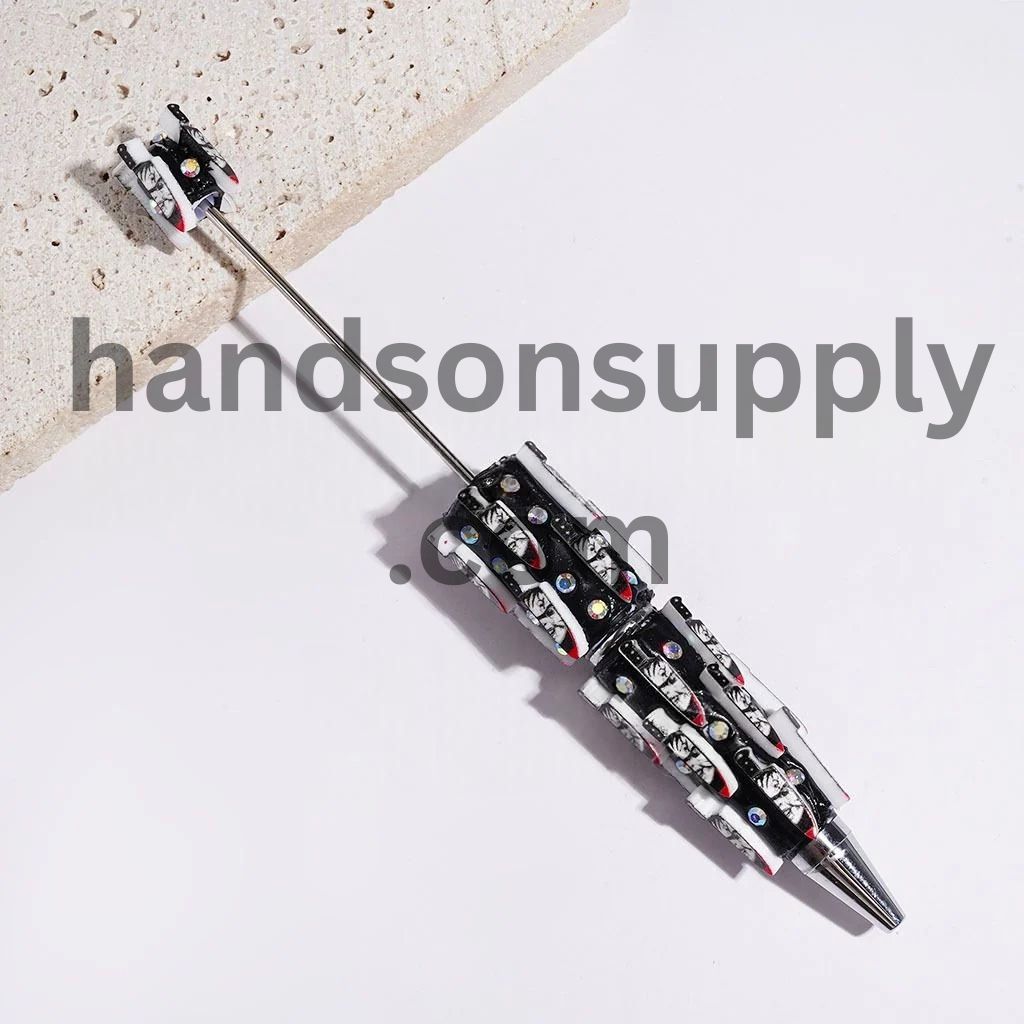 Spooky Horror Character with Knife, Red Liquid & AB Rhinestone Beadable Clay Pen