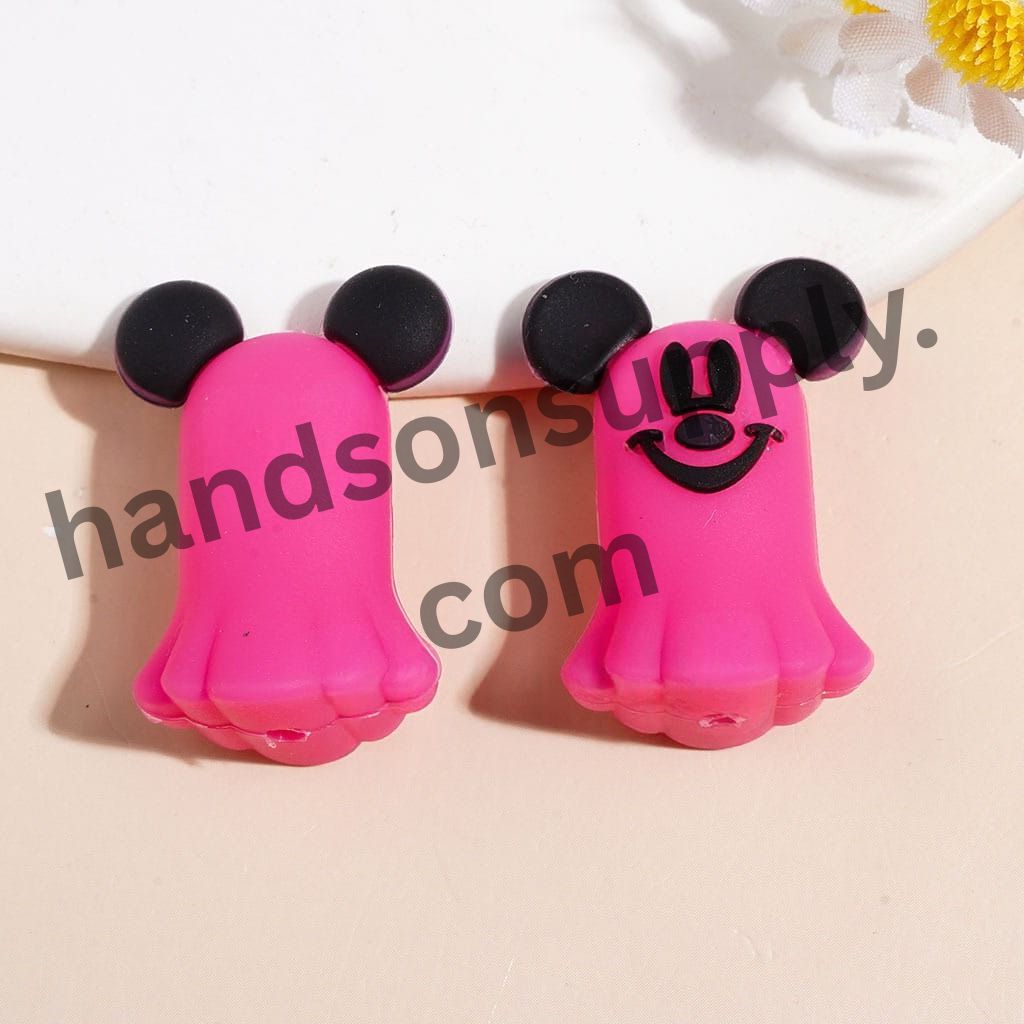 Cute Classic Mouse Character Inspired Faces with Round Ears Ghost Halloween Silicone Focal Beads, 21*30MM, Multi-Color Random Mix