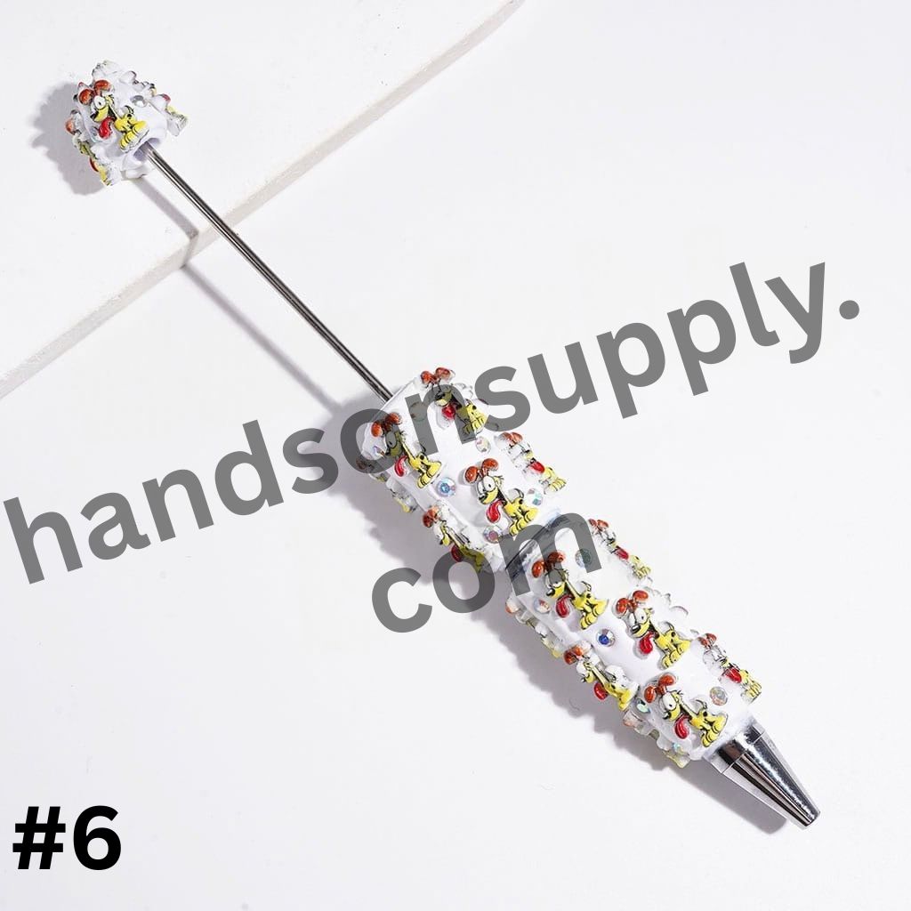 Adorable Lazy Sleepy Cat & Gentle Pet Dog Character Designs with Sparkling AB Rhinestone Beadable Clay Pens