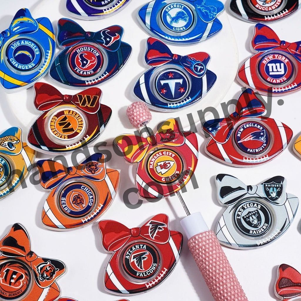 American Football Team Design Hollow Bowtie Frame with Flat Round Acrylic Beads Collection Set, Large Size