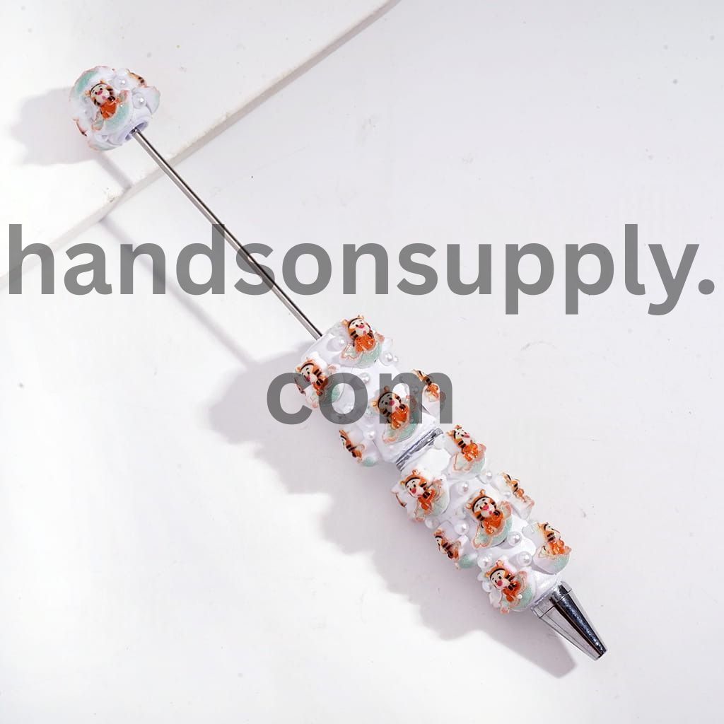 Cute Animation Animal Beadable Clay Pens with Sitting Umbrella Design and White Pearls