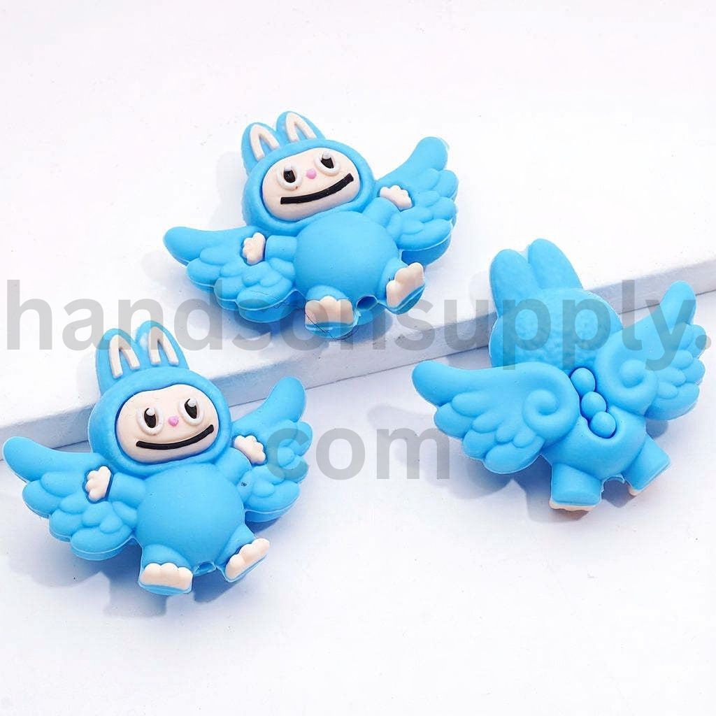 3D Pink White Cute Monster Doll with Wings Silicone Focal Beads