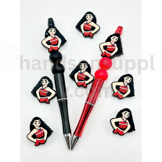 Woman with Black Hair Moan Cartoon  Beautiful Girl Silicone Focal Beads