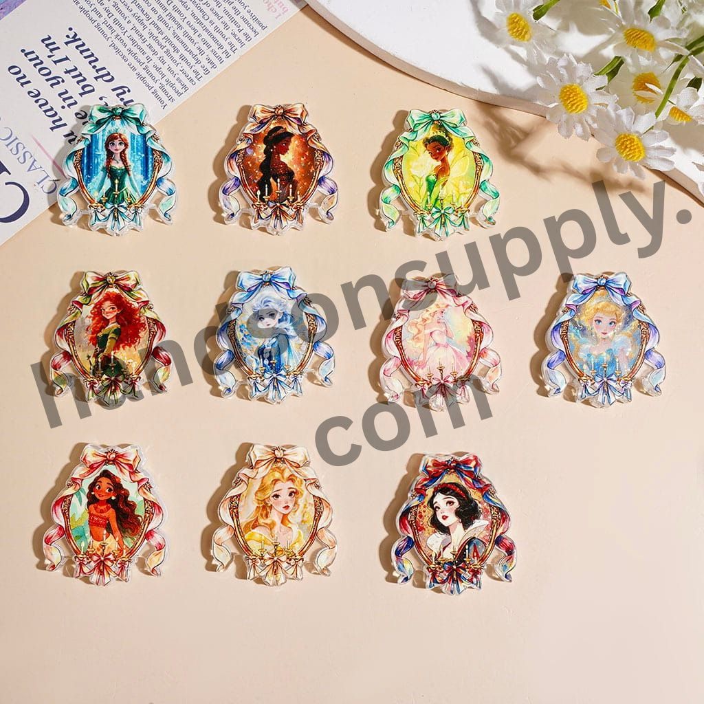 Cute Princess Character Series with Mirror-Shaped, Bowtie & Candle Designs Acrylic Beads, 35*32MM, Random Mix