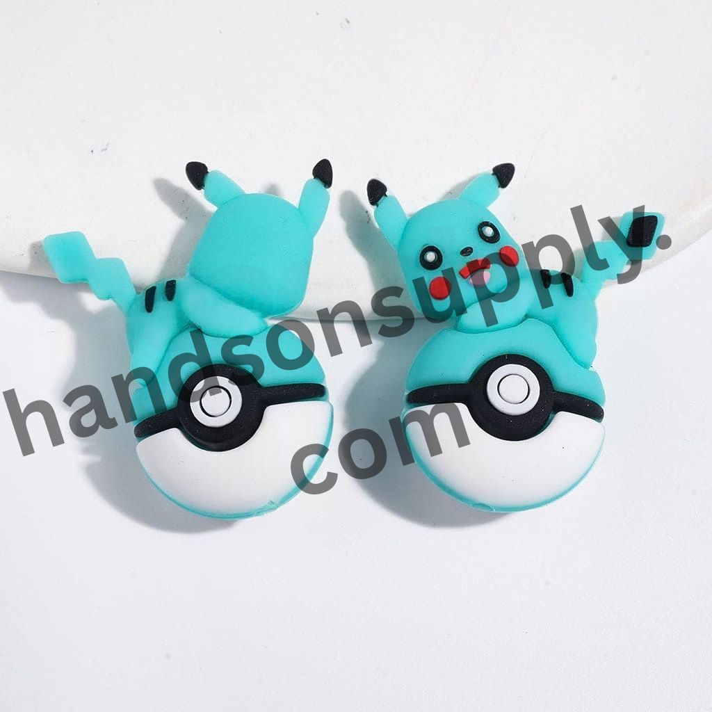 3D Small Electric Monster Character Resting on Magic Ball Silicone Focal Beads, 30*38MM Multi-Color