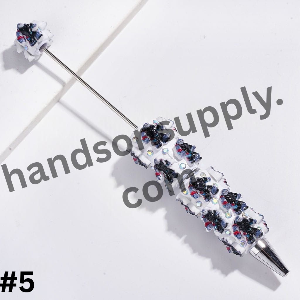 Cute Monster Character Series Design with Sparkling AB Rhinestones Beadable Clay Pens