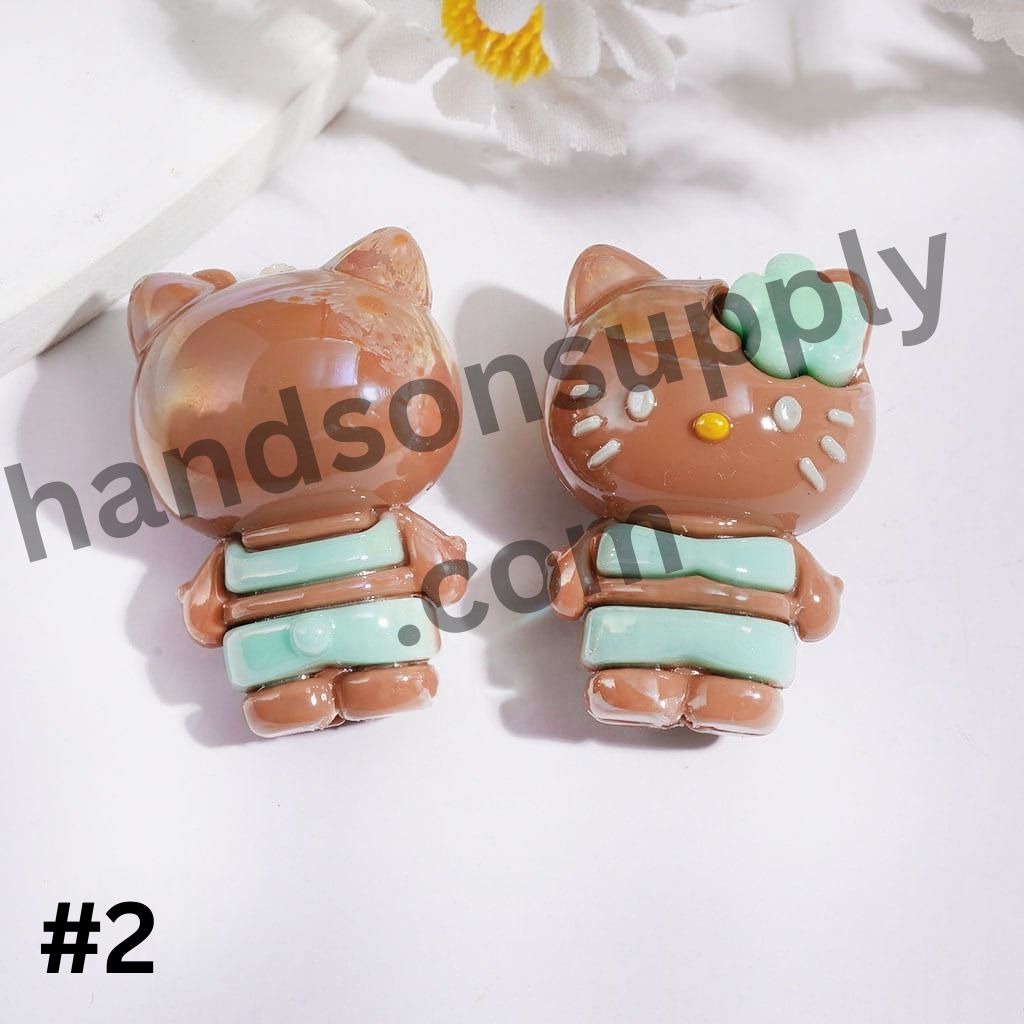 UV Coated Cute Brown Cat Character Soft PVC Rubber Beads with Flower Headband, 20*28MM