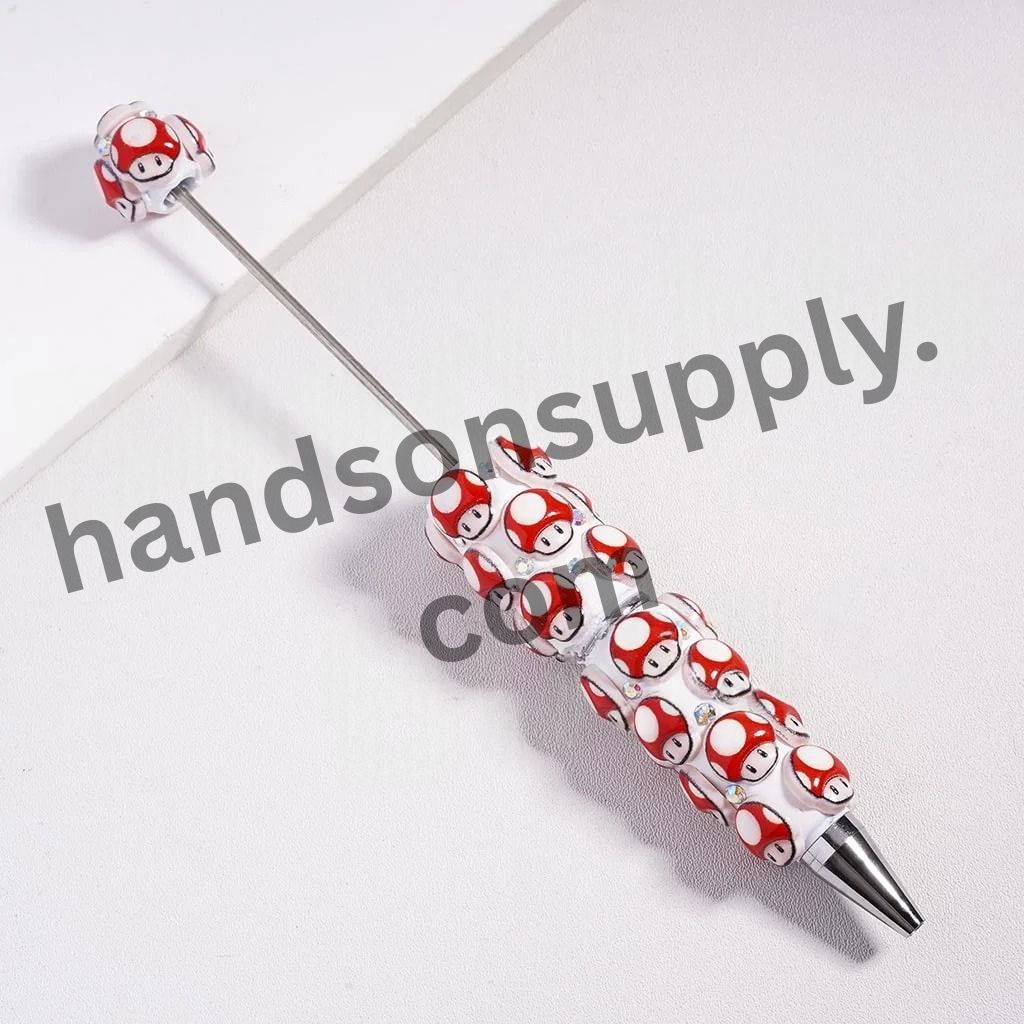 Cute Plumbers and Mushrooms Series Beadable Clay Pen, AB Rhinestones