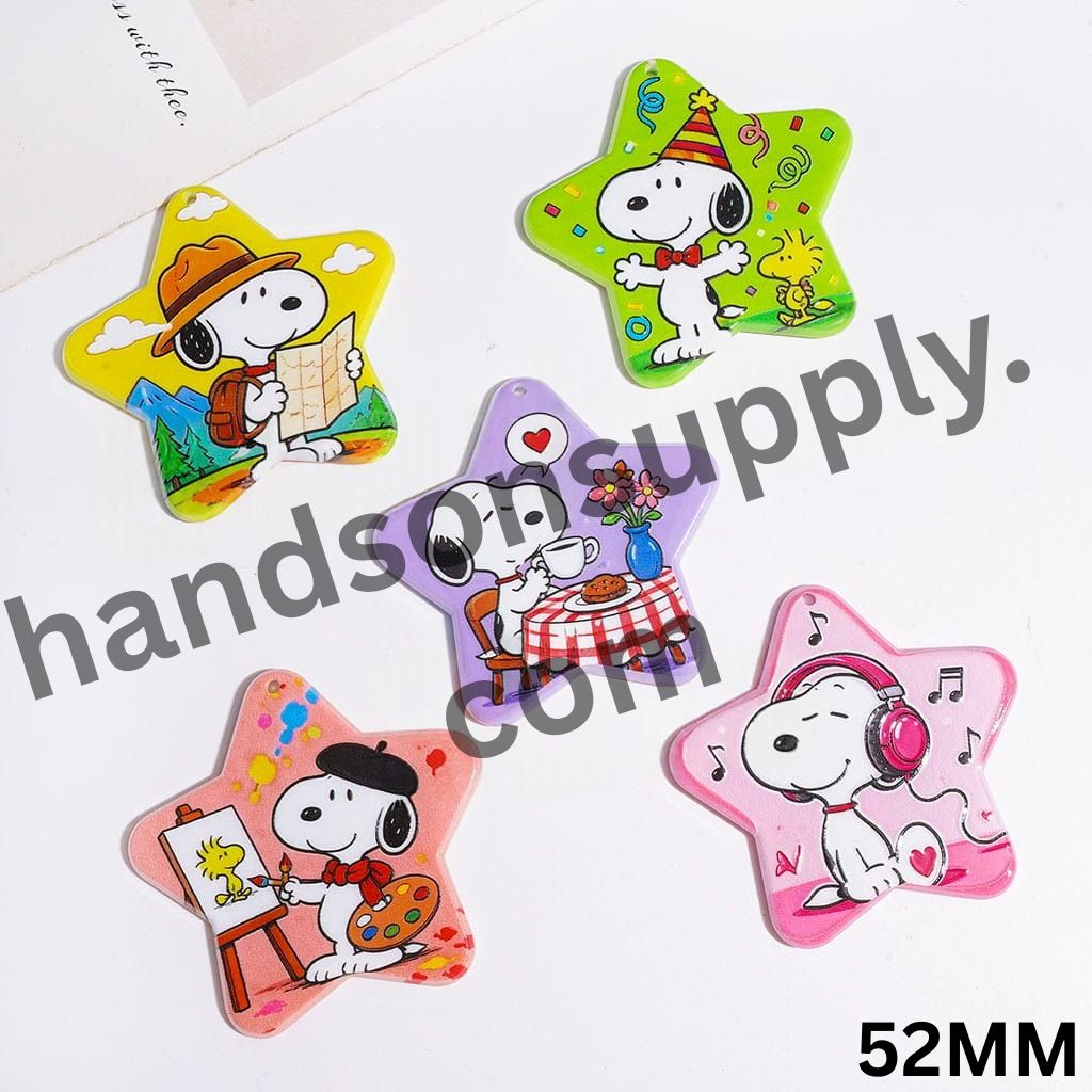 Cute Beagle Dog Character Star Shaped Acrylic Mirror, DIY Acrylic Pendants for Bag or Items, 52MM, Random Mix