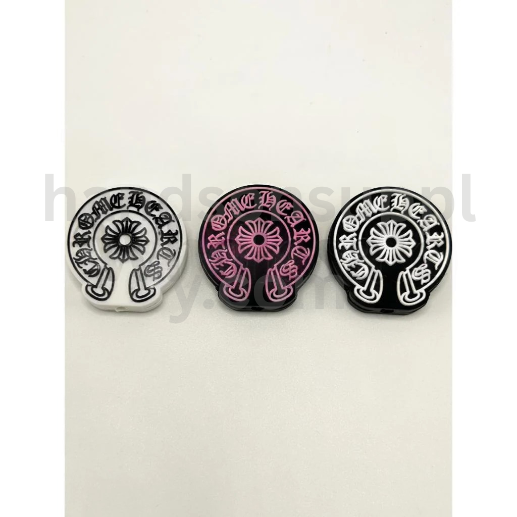 Chrome Style Logo Round Shape Gothic Cross Design Silicone Focal Beads