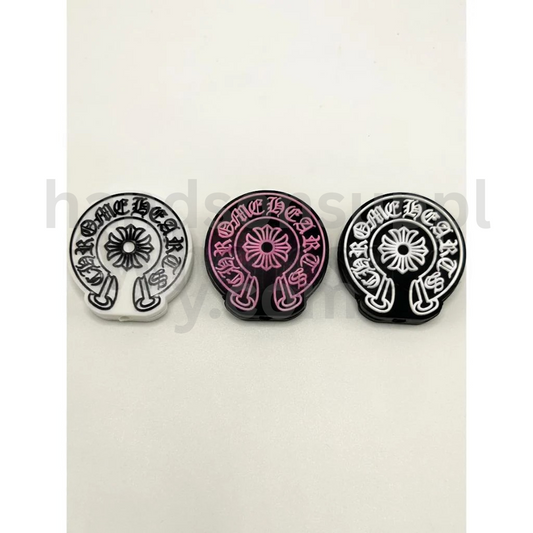 Chrome Style Logo Round Shape Gothic Cross Design Silicone Focal Beads