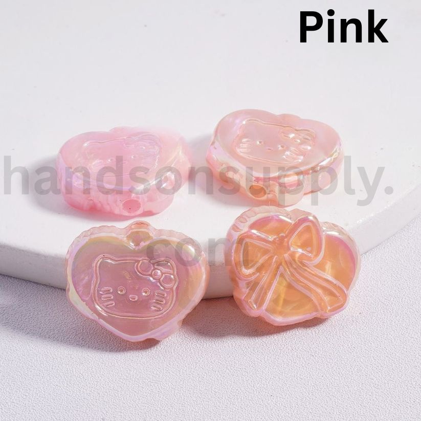 UV Coating Luminous Cute Heart with Cute Cat Character Multi-Color Bowknot Prints Acrylic Beads 18*23MM (Single Color is available for 200pcs(Whole Bag) Only)