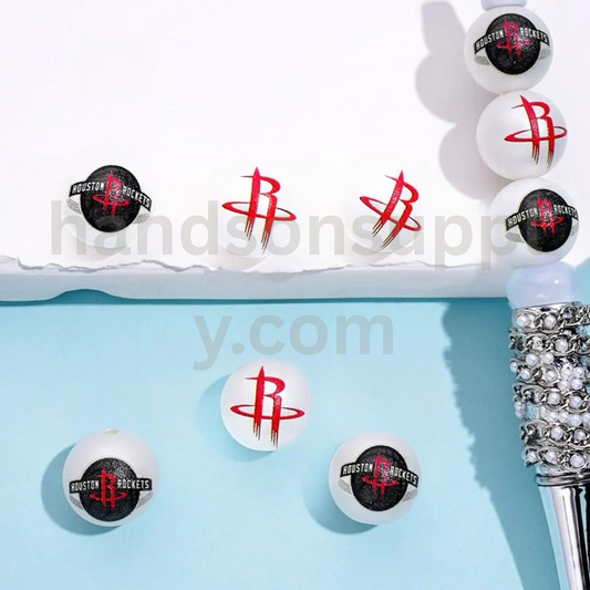 Houston Basketball Theme Round 16MM Frosted Matt White USA Sports Mix Acrylic Beads